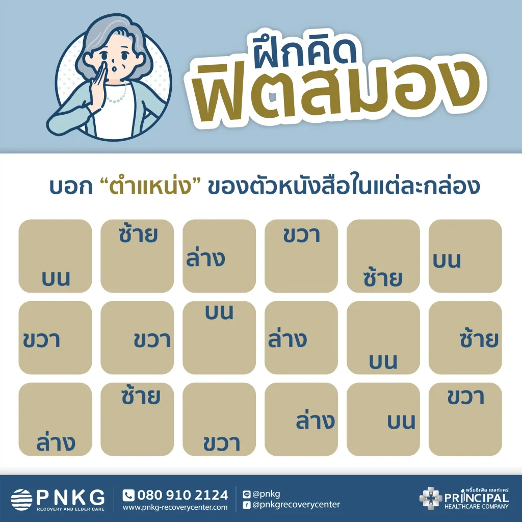 แบบฝึกหัดฝึกคิดฟิตสมองบอกตำแหน่งของตัวหนังสือในแต่ละกล่อง