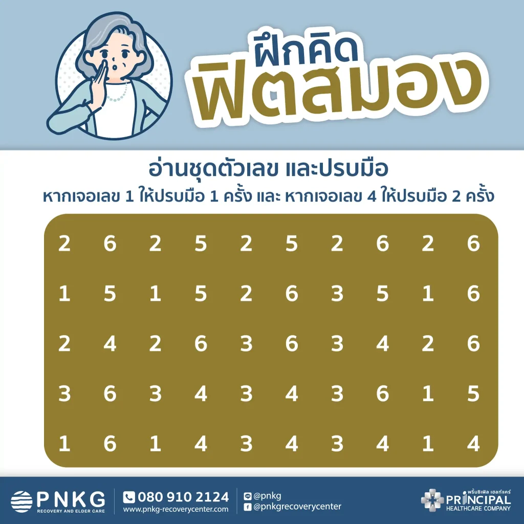 แบบฝึกหัดทดสอบสมองด้วยการอ่านชุดตัวเลข และปรบมือตามคำสั่ง